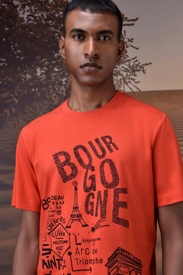 Red short sleeve T-shirt with statement Paris graphic styling