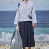 Premium cotton pinstripe boxy jacket for women with tailored design