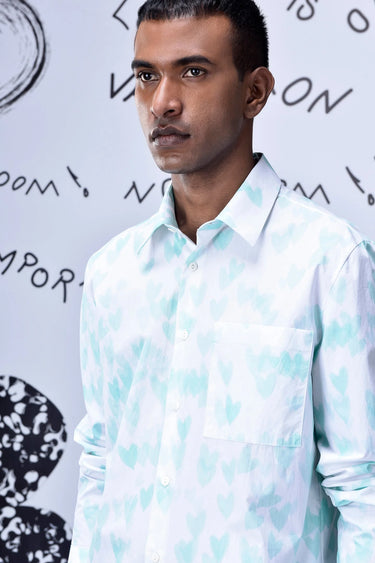 Button Up Heart Regular Fit Shirt- White - Genes Online Store