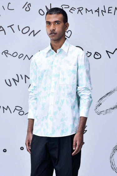 Button Up Heart Regular Fit Shirt- White - Genes Online Store