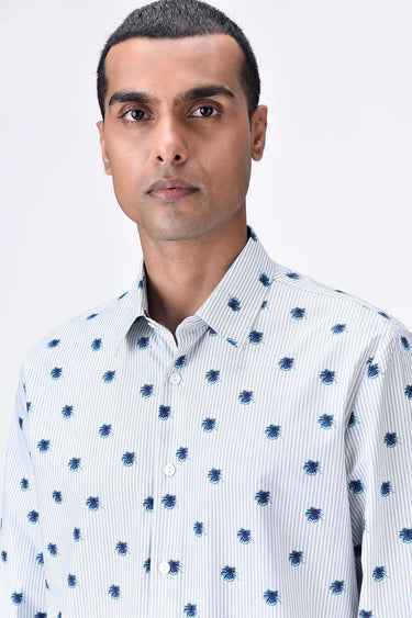 Button-Up Shirt with UV Flower Print - Taupe stripe - Genes Lecoanet Hemant