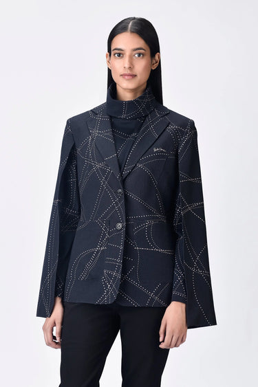 Cape Sleeve Linen Jacket Dotted Aurora Print - Genes Lecoanet Hemant