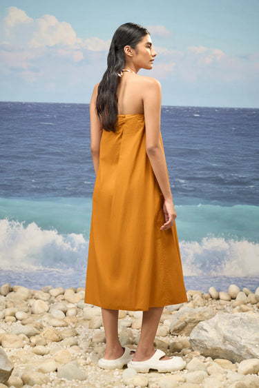 Caramel Premium Giza Cotton Pleated Sleeveless Dress
