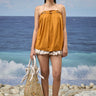 Caramel Giza cotton sleeveless top for women with pleated detailing