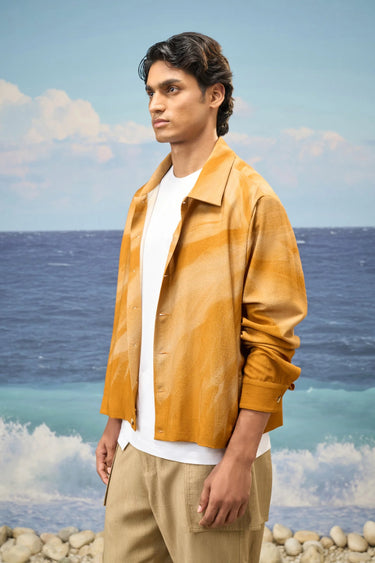 Caramel viscose nylon jacket for women showing lightweight smooth fabric texture