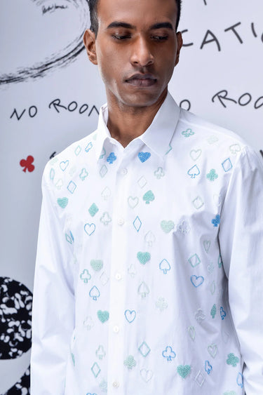 Card Beard Embroidery Regular Fit Shirt - White - Genes Online Store