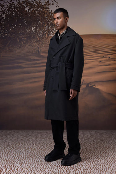 Charcoal Poly Felt Trench Coat - Genes Online Store