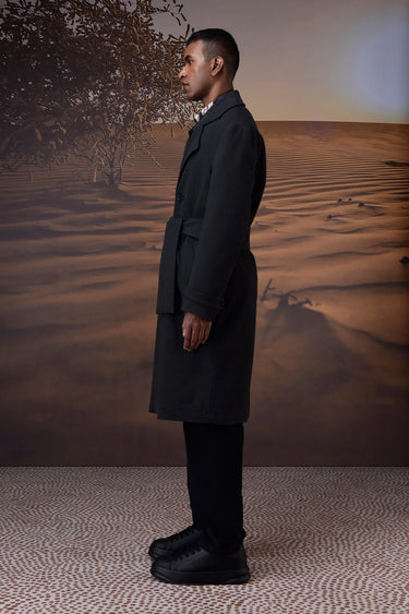 Charcoal Poly Felt Trench Coat - Genes Online Store