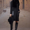 Charcoal poly viscose check dress with leather details for women by Genes Lecoanet Hemant India