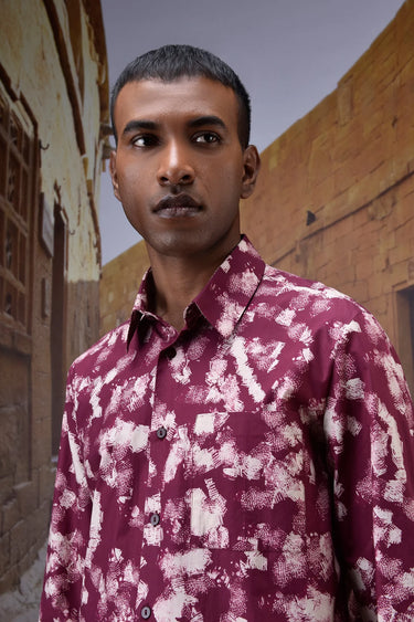 Cherry Lacquer Brushstroke Print Shirt - Genes Online Store