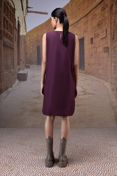 Elegant shift dress for women in deep red tone, premium designer wear India
