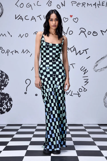 Chess Board Cowl Neck Slim Fit Dress - Genes Online Store