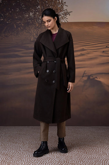 Chocolate Brown Double-Layer Fleece Overcoat - Genes Online Store