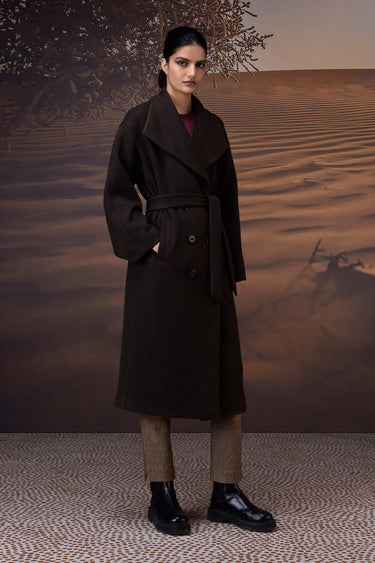 Chocolate Brown Double-Layer Fleece Overcoat - Genes Online Store