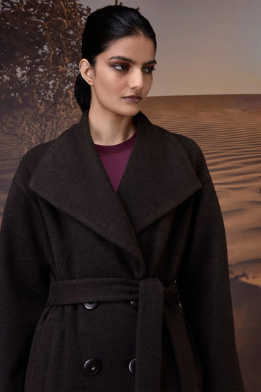 Chocolate Brown Double-Layer Fleece Overcoat - Genes Online Store