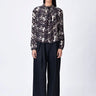 Chocolate Brown Viscose Satin Draped Top with Band Collar - Genes Lecoanet Hemant