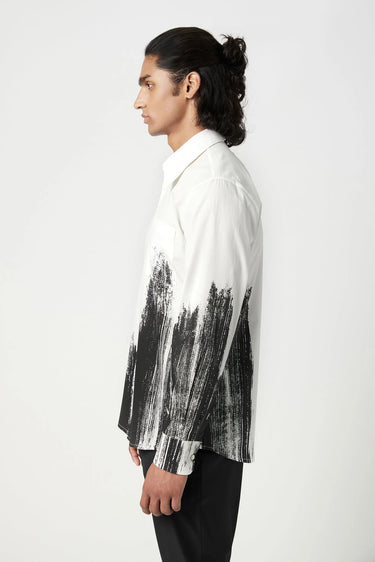 Classic Fit Button-Up Shirt with Brush Stroke Print Placement - Genes Lecoanet Hemant