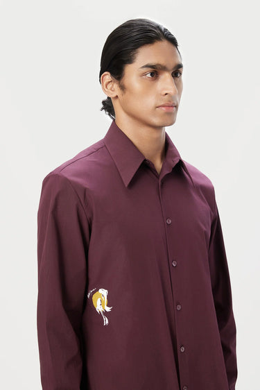 Classic Fit Button-Up Shirt with Fish Print Placement - Genes Lecoanet Hemant
