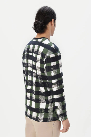 Classic Fit Full Sleeve T-Shirt with All-Over Large Check Print - Genes Lecoanet Hemant