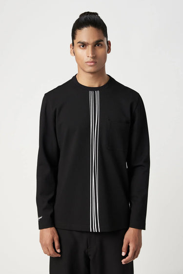 Classic Fit Full Sleeve T-Shirt with Center Front Line Print Placement - Genes Lecoanet Hemant