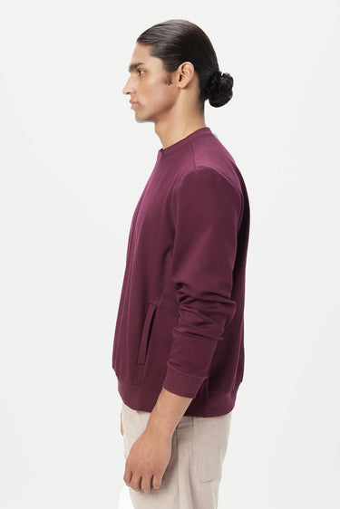 Classic Fit Sweatshirt with Brushed Logo Print Placement- Wine