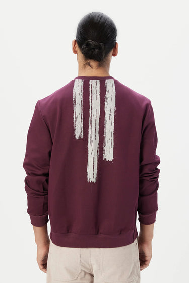 Classic Fit Sweatshirt with Brushed Logo Print Placement- Wine
