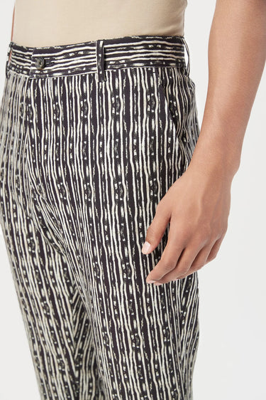 Classic Fit Trousers with All-Over Thin Textured Stripes Print - Genes Lecoanet Hemant