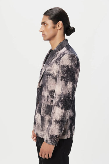 Classic Fit Two-Button Jacket with Patch Pocket with Overall Textured Print - Genes Lecoanet Hemant