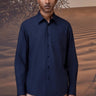Navy Giza cotton poplin shirt for men with crisp tailored fit and clean design