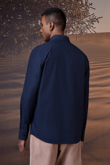 Navy long sleeve Giza cotton poplin shirt for men styled for formal and smart casual wear