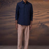 Designer navy poplin shirt with minimal detailing and sharp tailored fit