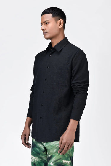 Classic Seersucker Regular Fit Men's Button-Up Shirt Black - Genes Lecoanet Hemant