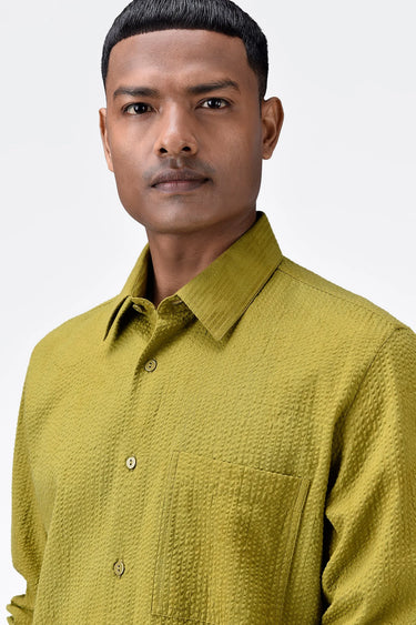Classic Seersucker Regular Fit Men's Button-Up Shirt-Bright Olive - Genes Lecoanet Hemant