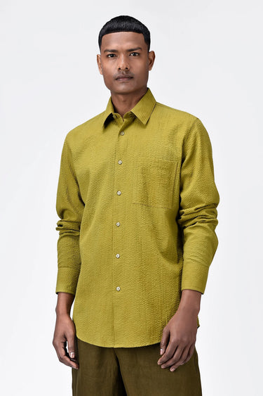 Classic Seersucker Regular Fit Men's Button-Up Shirt-Bright Olive - Genes Lecoanet Hemant