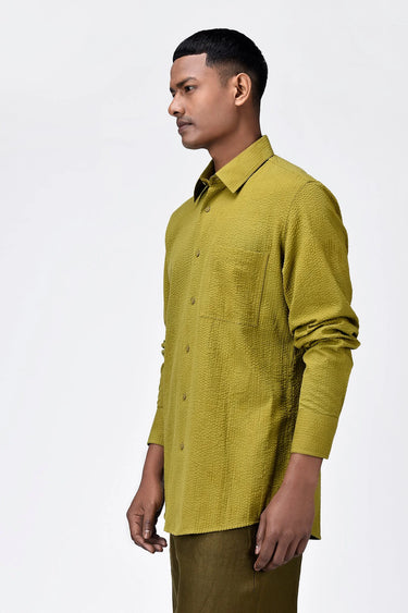 Classic Seersucker Regular Fit Men's Button-Up Shirt-Bright Olive - Genes Lecoanet Hemant