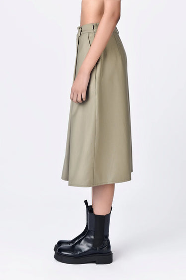 Clay Poly Wool A-Line Skirt with Overlapping Pleats