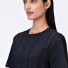 Clay Poly Wool Straight Fit Paneled Dress with Beads Embroidery