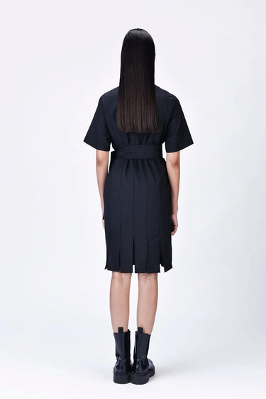 Clay Poly Wool Straight Fit Paneled Dress with Beads Embroidery