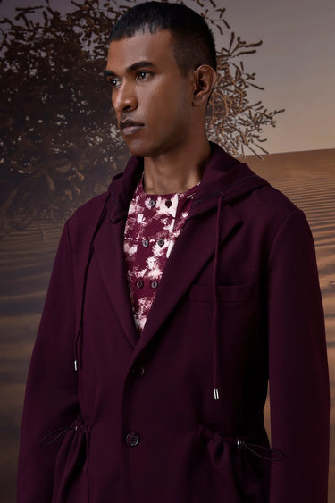 Contemporary Cherry Lacquer Hooded Jacket - Genes Online Store