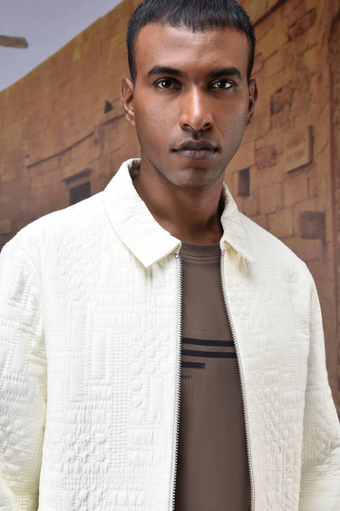 Stylish white bomber jacket for men, premium designer casual wear India