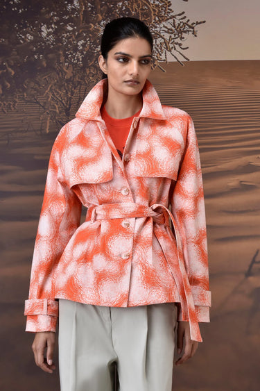 Coquelicot Abstract Circle Print Cotton Twill Jacket - Genes Online Store