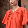 Red flounce sleeve dress with flowy silhouette and soft breathable fabric