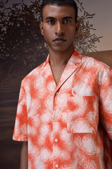 Coquelicot print camp collar shirt for men with detailed back design and clean finish