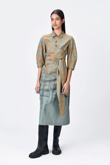 Cotton Draped Waist Shirt Dress - Taupe - Genes Lecoanet Hemant
