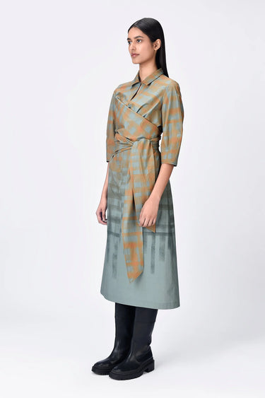 Cotton Draped Waist Shirt Dress - Taupe - Genes Lecoanet Hemant