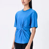 Cotton Jersey Semi-Fitted T-Shirt with Front Knot Detail Azure Blue