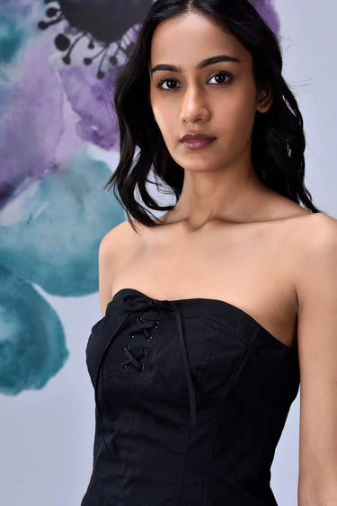 Cotton corset top styled for evening wear