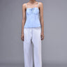 Light blue cotton lace-up corset for women with structured fit