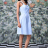 Cotton dress with lace-up detailing and slim silhouette in light blue