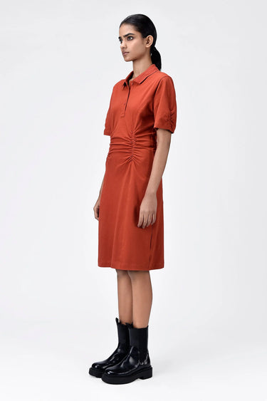 Cotton Pique Polo Dress with Smocked Waist Detail - Genes Lecoanet Hemant